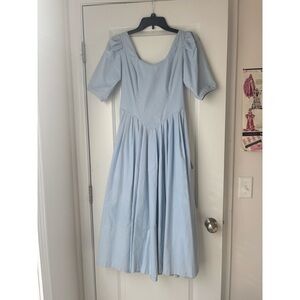 Vintage 80's Laura Ashely Midi Dress Pastel Blue Size Small 6-8